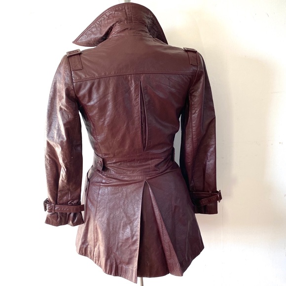 Vintage Etienne Aigner Leather Jacket Trench Wrap Coat Oxblood Burgundy 60s 70s - Picture 5 of 15